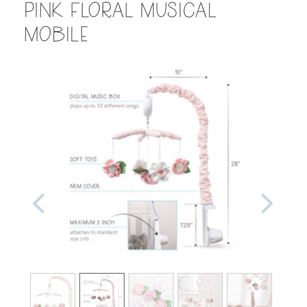Peanutshell pink floral crib mobile with music